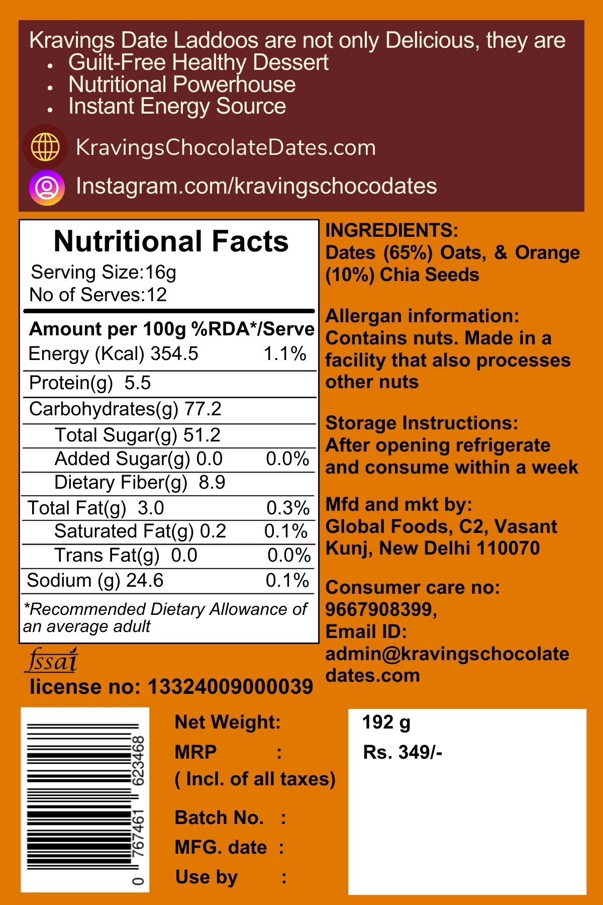 Orange Oats Date balls